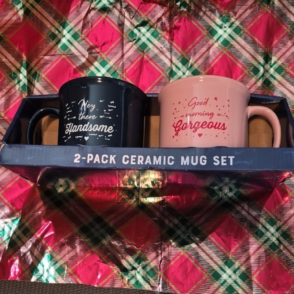 Perfect For A Couple 💕 Charming Ceramic His & Hers Mug Set - Navy Blue and Pink